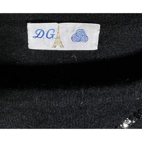 Vintage D.G. Wool Knit Sweater Top Womens Sz M/L Black Sequin Beaded Embroidery - Picture 3 of 12